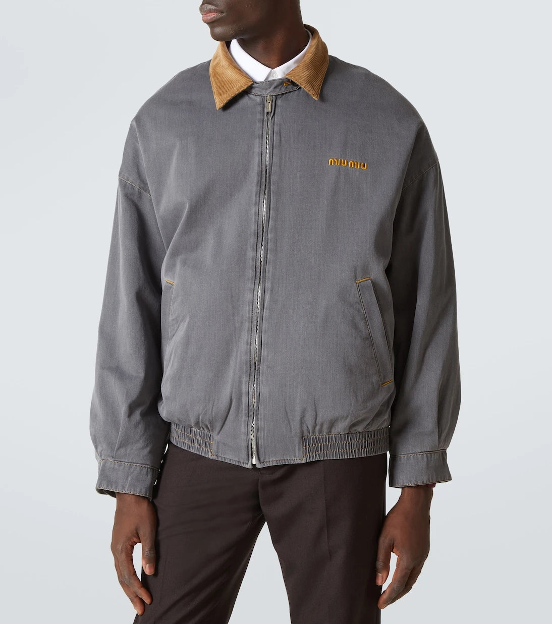 Miu Miu - Velvet-trimmed cotton chambray blouson