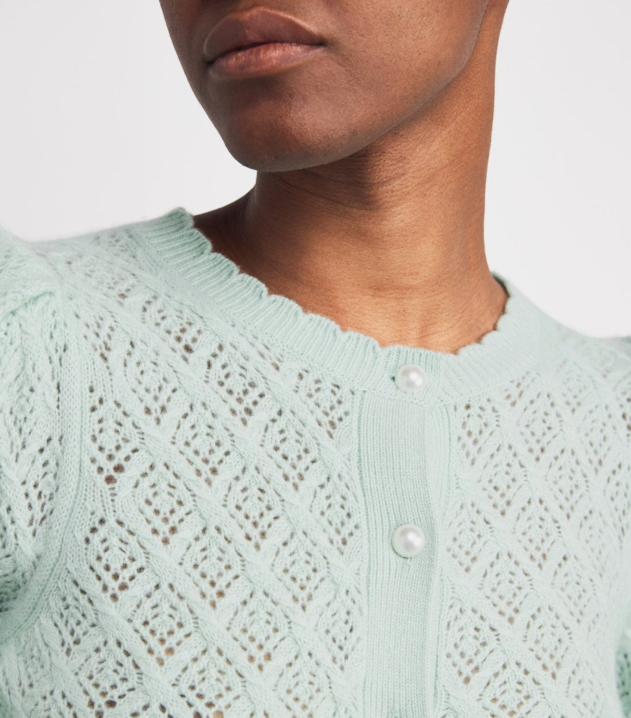 Alice+Olivia White Cashmere Puff-Sleeve Doris Cardigan