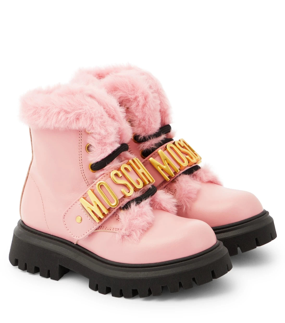 Moschino Kids - جزمة جلدية بشعار العلامة