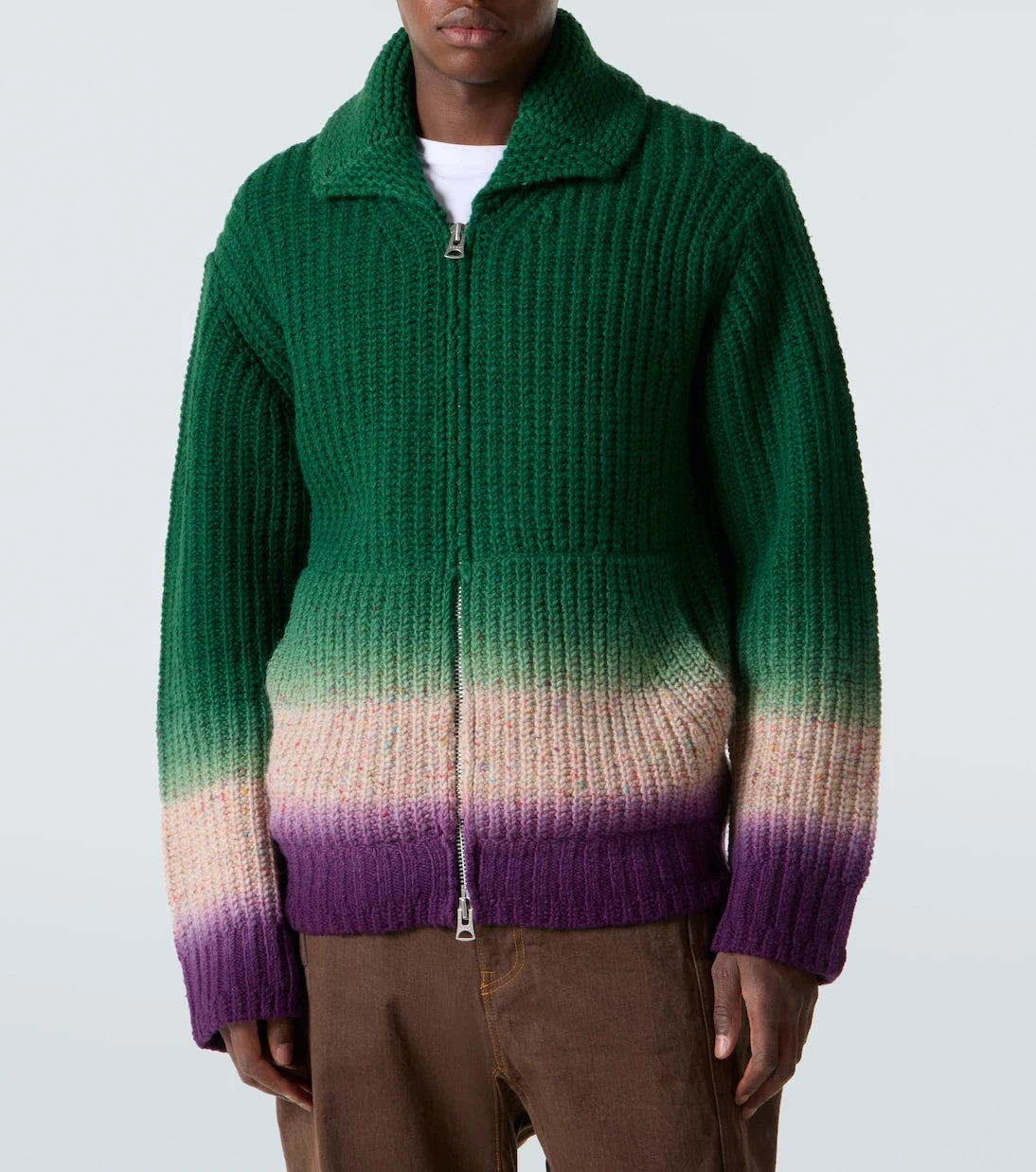 Sacai - سترة صوفية محبوكة مضلعة بسحاب