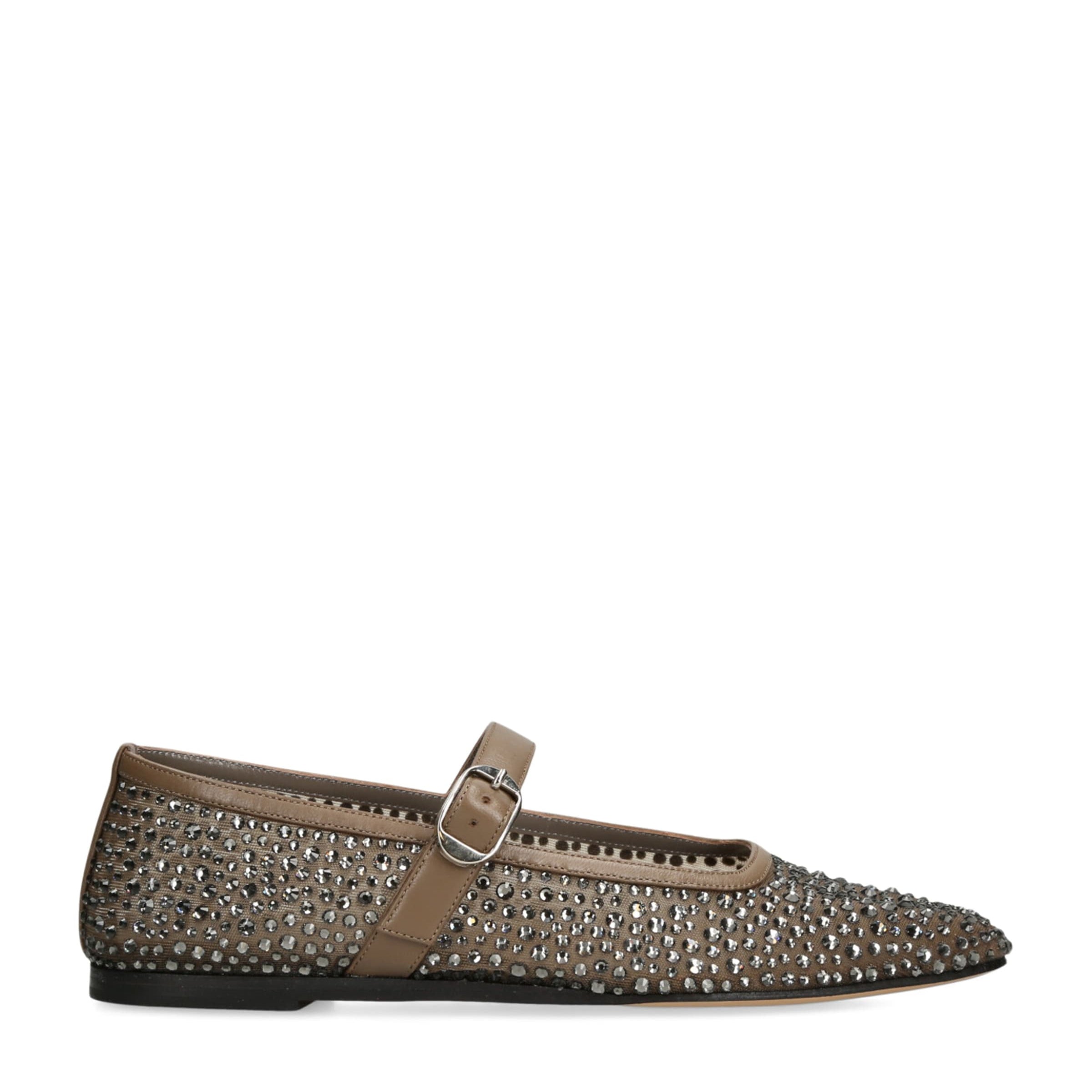 Le Monde Beryl Brown Crystal-Embellished Mary Jane Flats