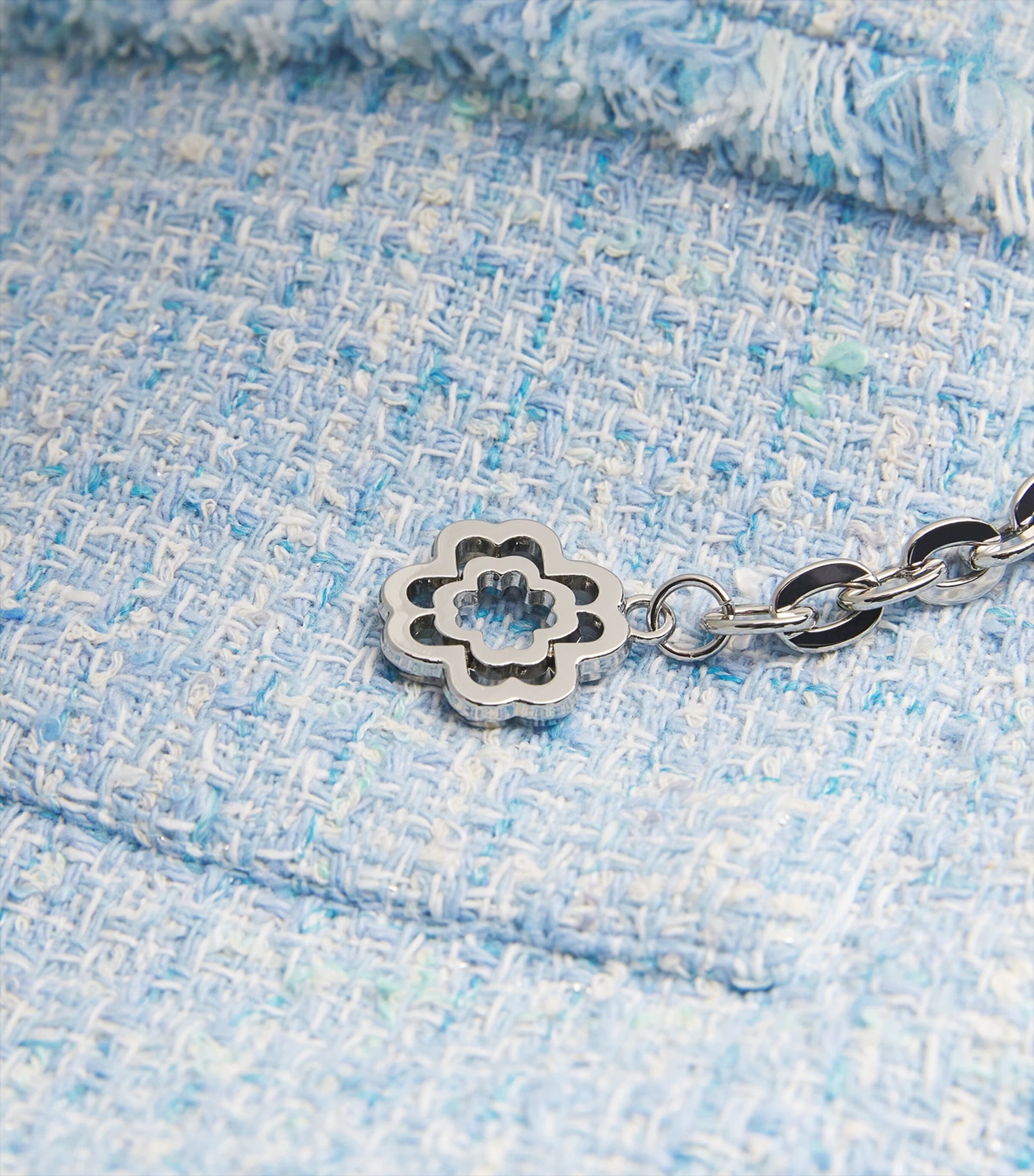 Blue Cotton-Blend Belted Tweed Shorts