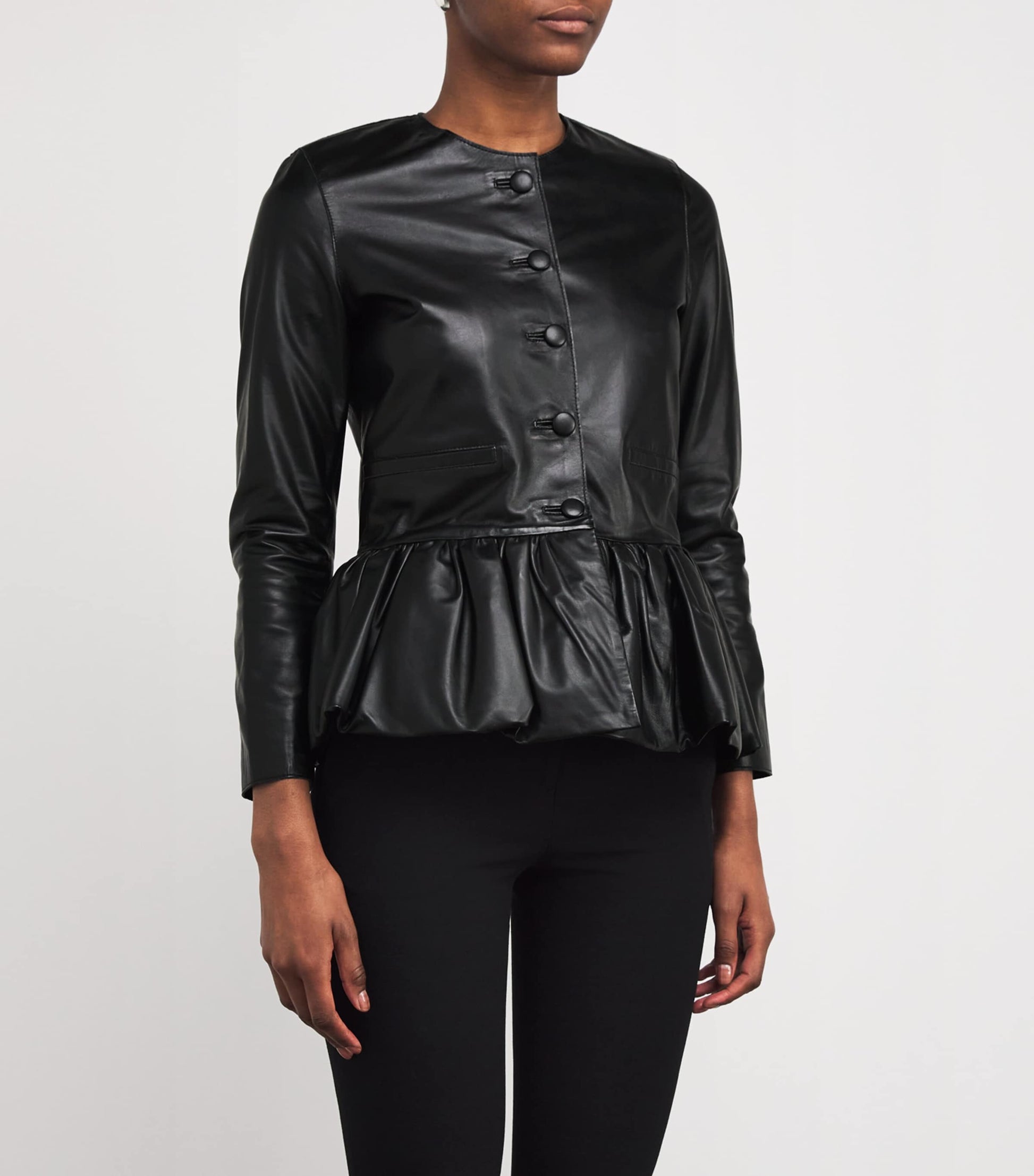 Liberowe Black Peplum Leather Jacket