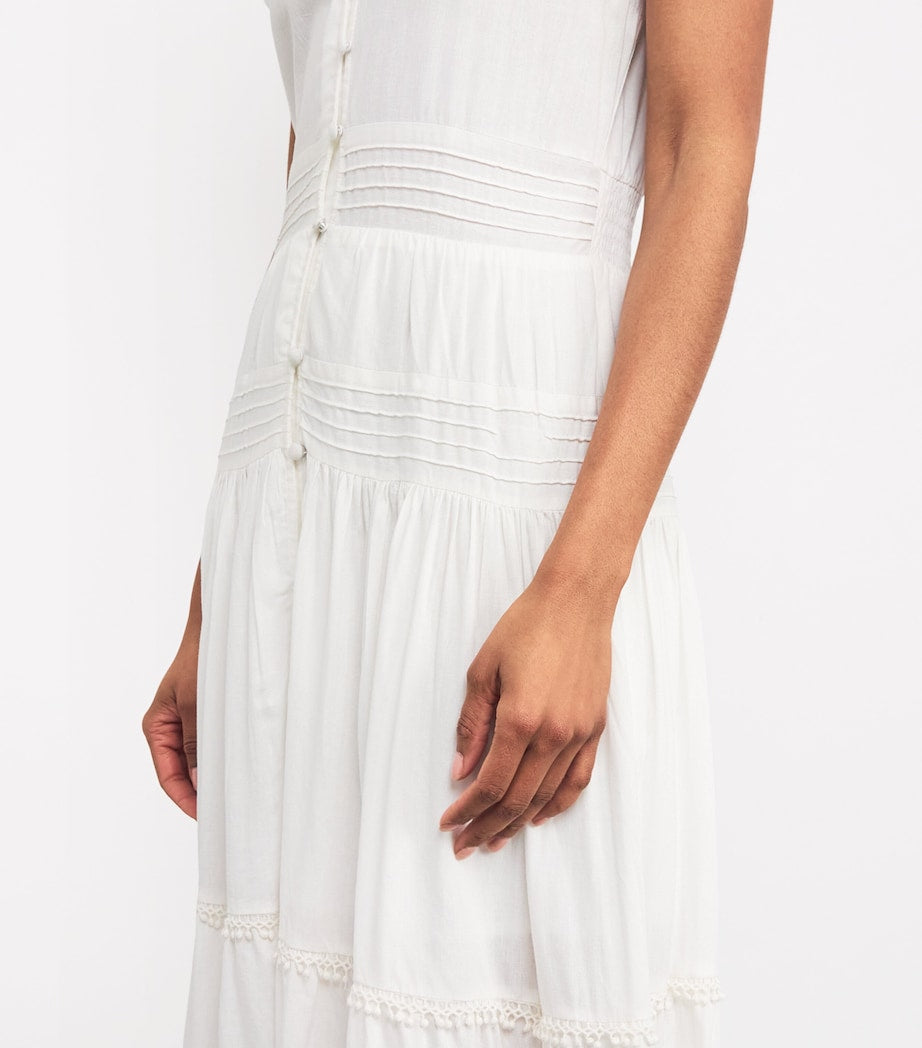 Maje White Lace-Insert Maxi Shirt Dress
