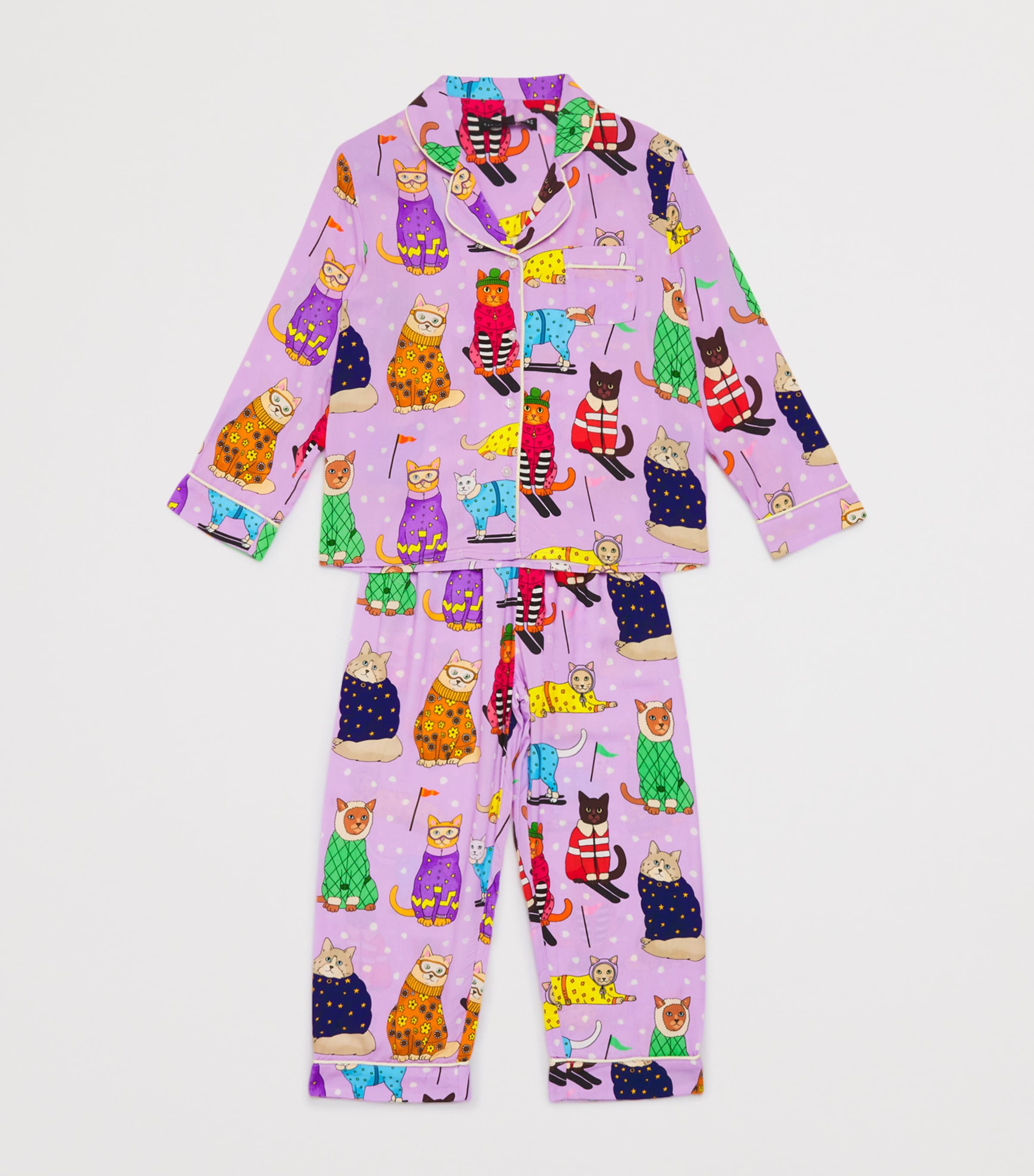 KAREN MABON KIDS Skiing Cats Print Pyjama Set (2-13 Years)