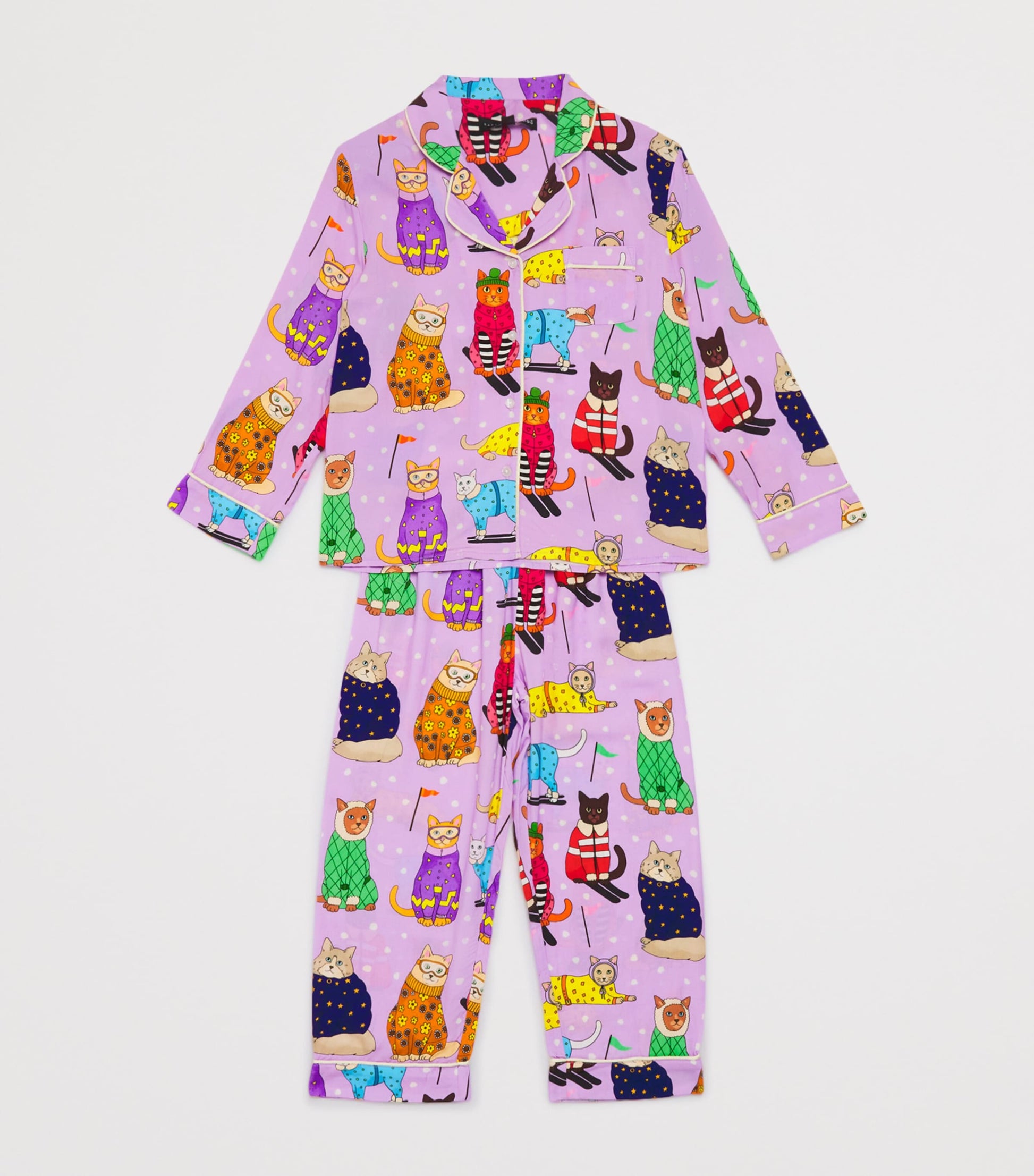KAREN MABON KIDS Skiing Cats Print Pyjama Set (2-13 Years)