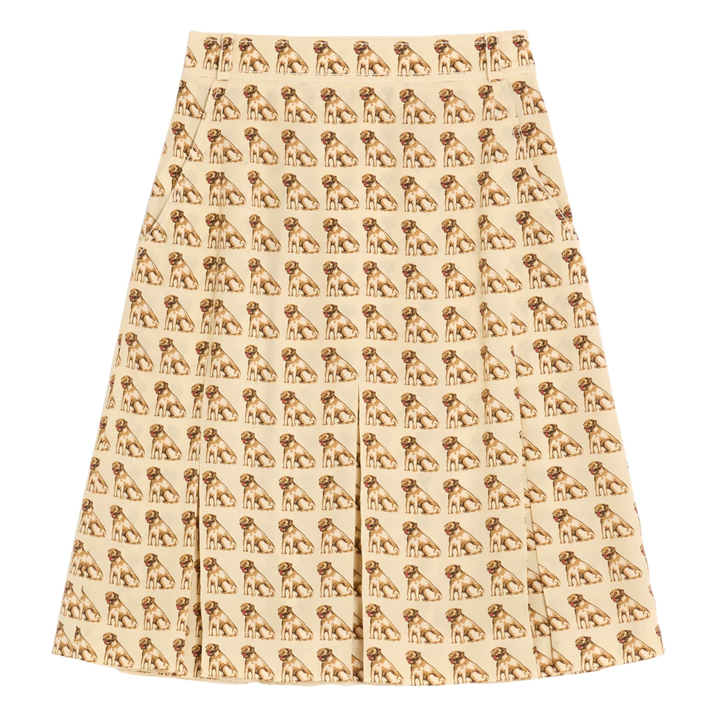 Valentino Nude Silk Dog-Print Midi Skirt