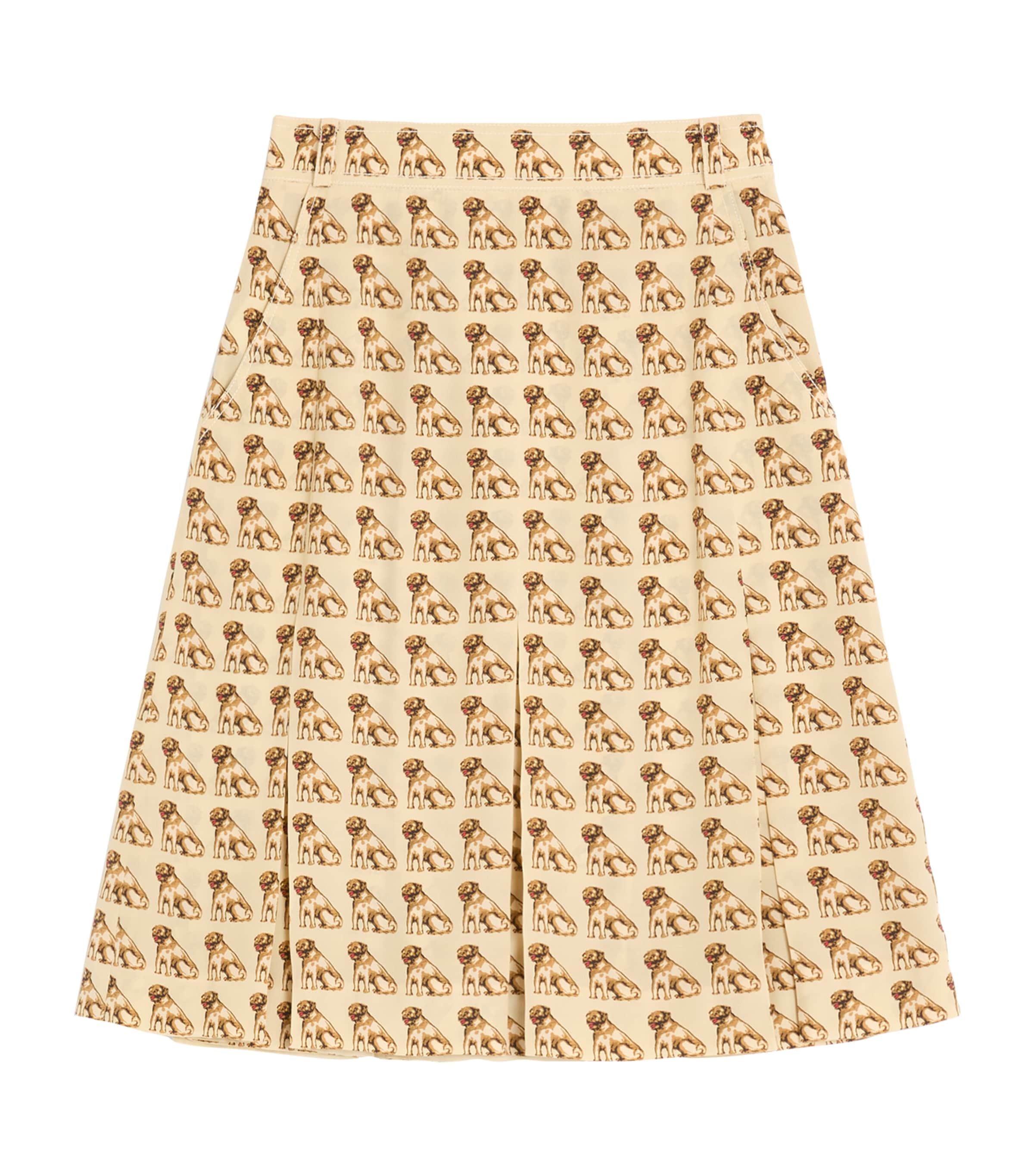 Valentino Nude Silk Dog-Print Midi Skirt