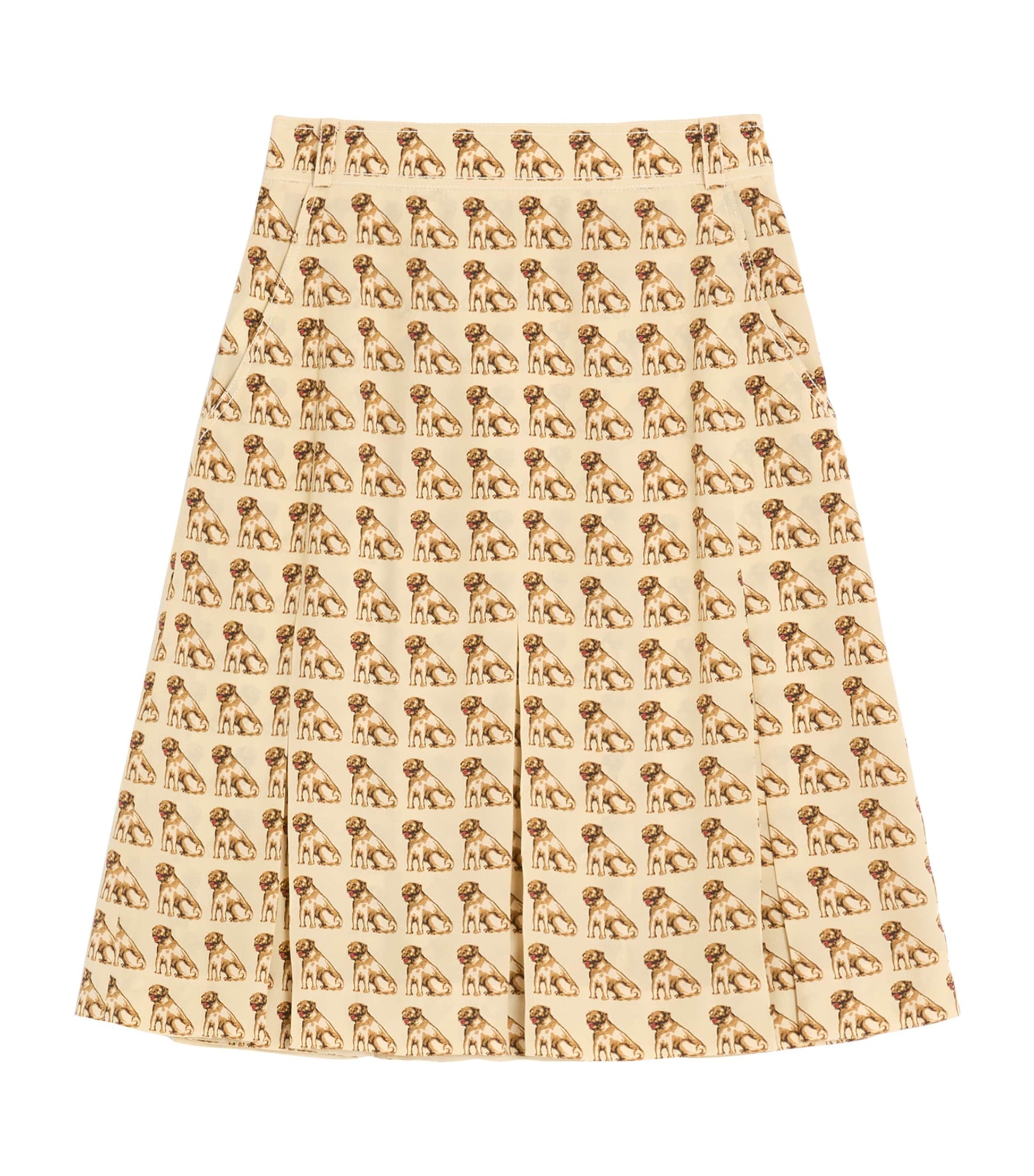 Valentino Nude Silk Dog-Print Midi Skirt