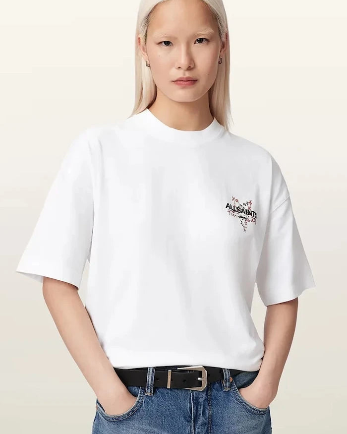 AllSaints Pamuklu Kadın Oversize Tişört PENTACLE