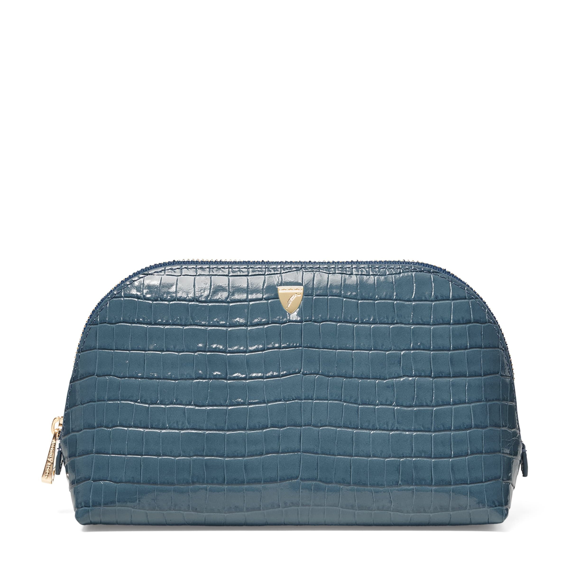 Small Leather Croc-Embossed Cosmetic Case