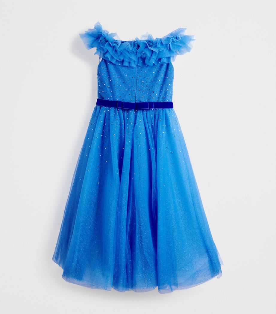 Jenny Packham Kids Blue Tulle Off-Shoulder Blue Moon Dress (14 Years)