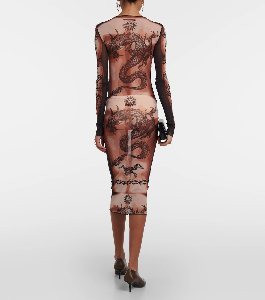 Jean Paul Gaultier - Tattoo Collection mesh midi skirt