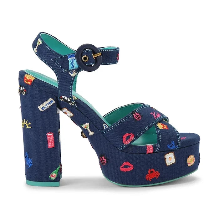 Kurt Geiger London сандали с висок ток Embroidery Platform Navy Canvas