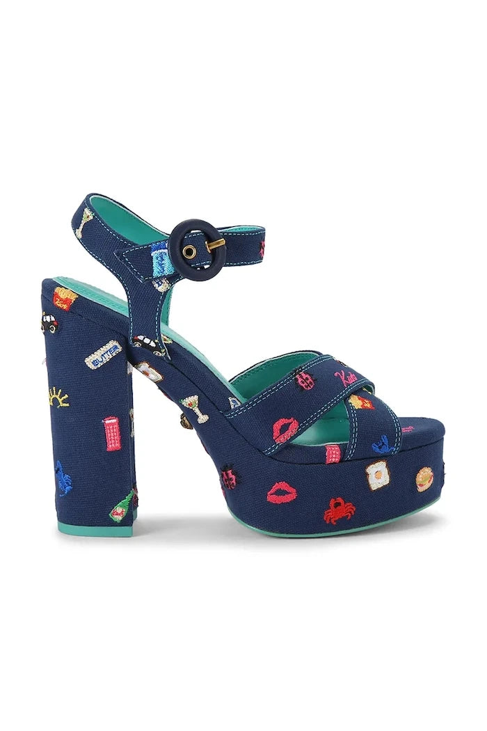 Kurt Geiger London сандали с висок ток Embroidery Platform Navy Canvas