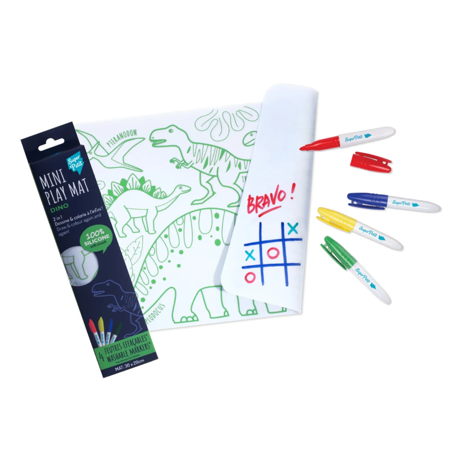 Superpetit - Mini Reversible Coloring Placemats With 4 Felt Pens - Dinosaur