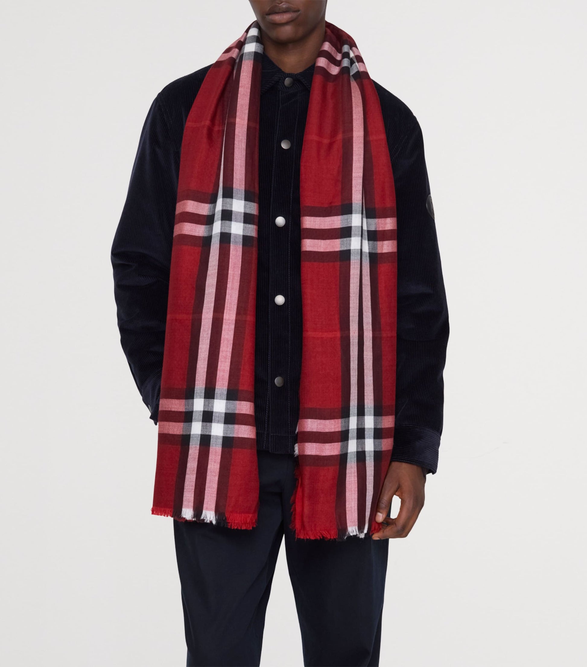 Burberry Red Wool-Silk Reversible Check Scarf