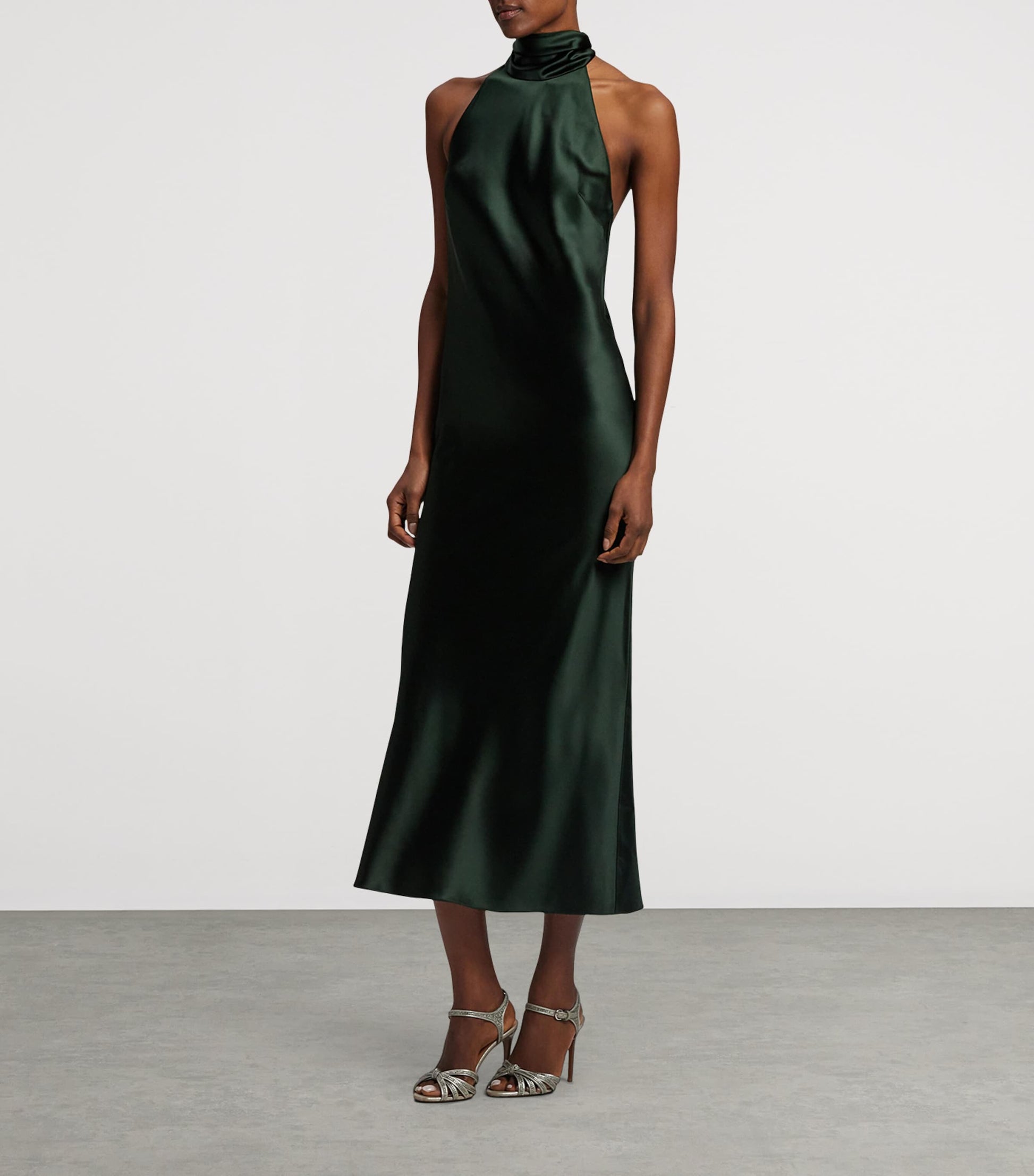 Green Satin Halterneck Dress