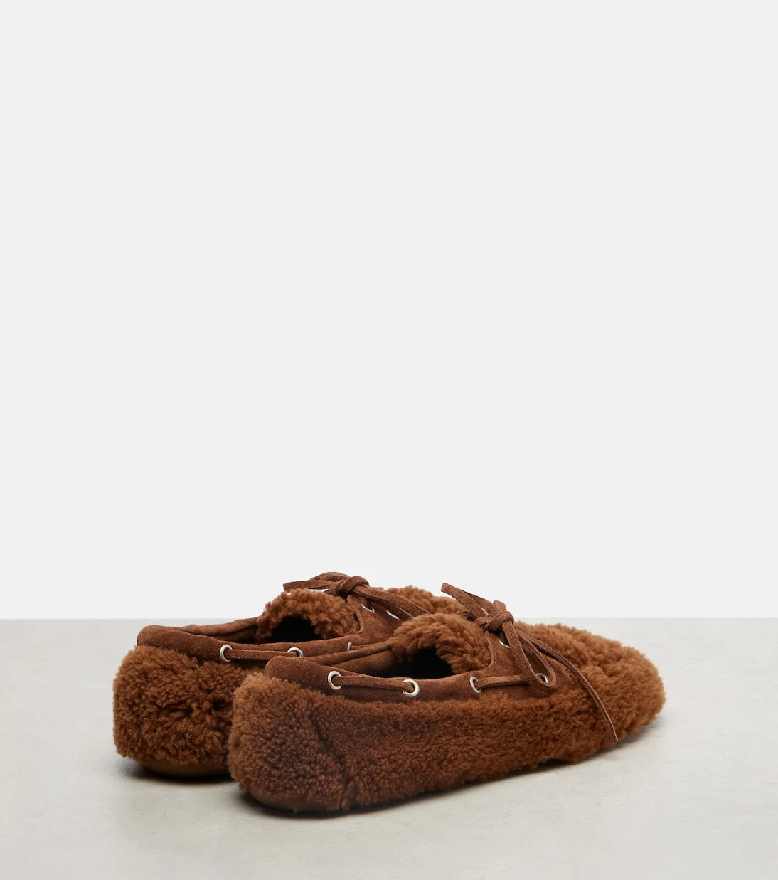 Miu Miu - Suede-trimmed shearling boat shoes