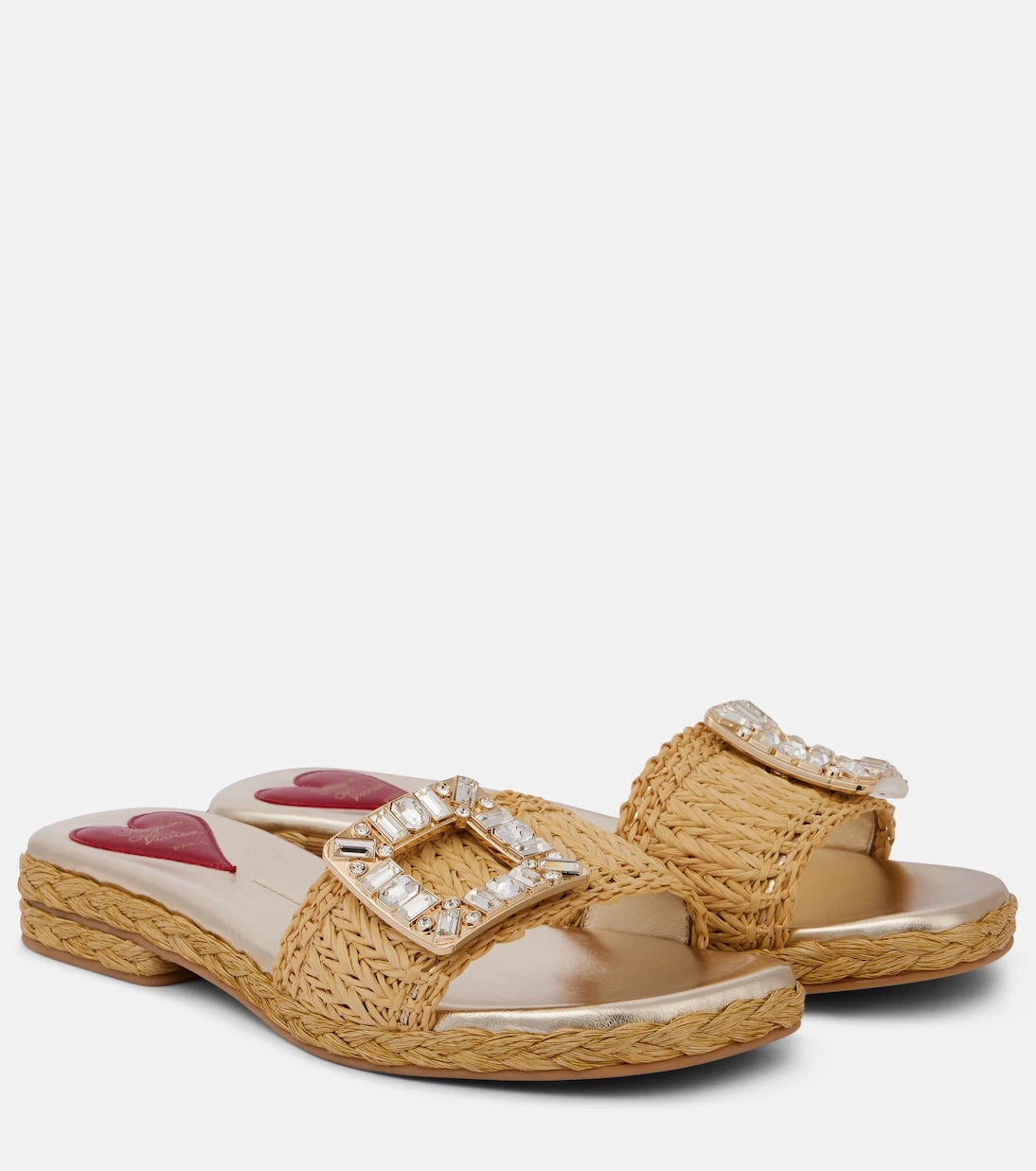 Roger Vivier - Crystal-embellished raffia mules
