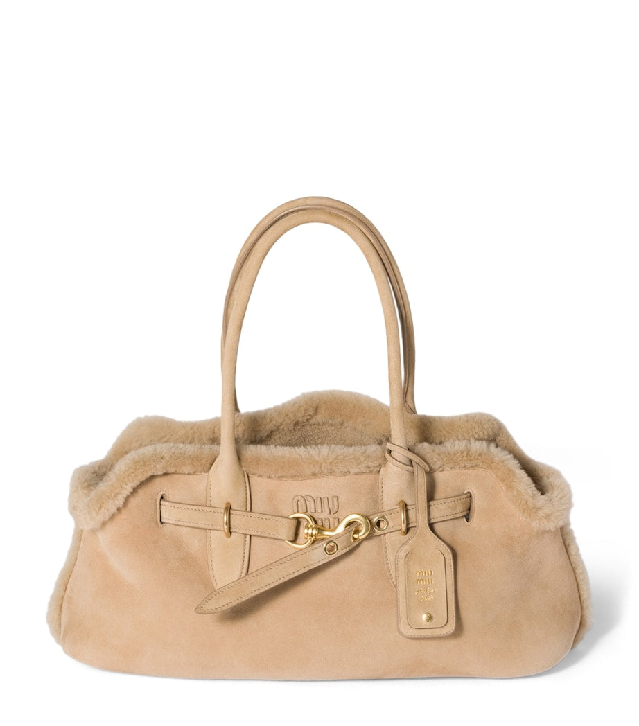 Suede-Shearling Aventure Shoulder Bag