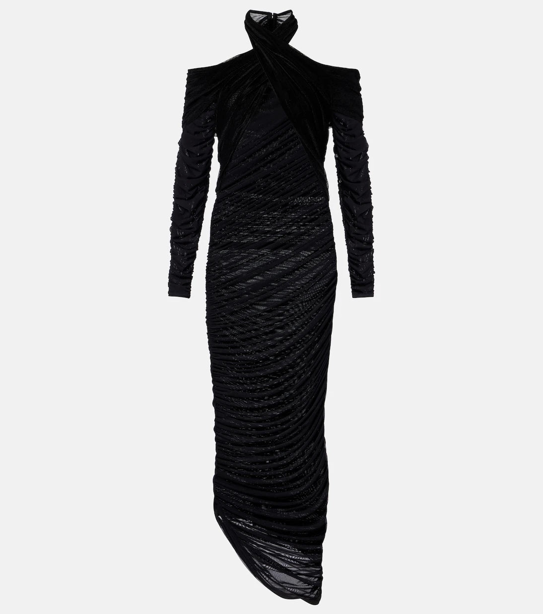Mugler - فستان ماكسي من المخمل والشبك المنسدل