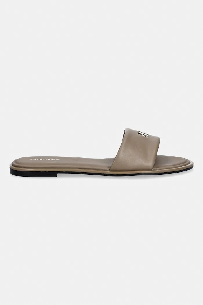 Calvin Klein Kadın Deri Terlik ROUND FLAT SNDL LTH BAR HW 2