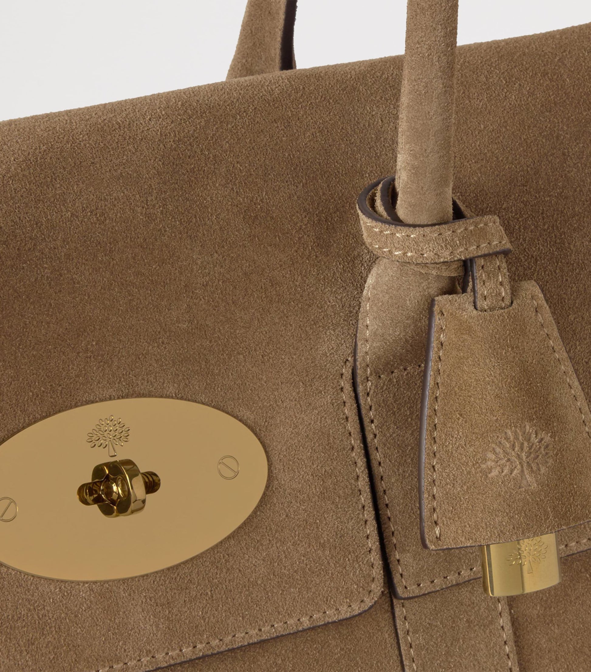 Beige Suede Bayswater Top-Handle Bag