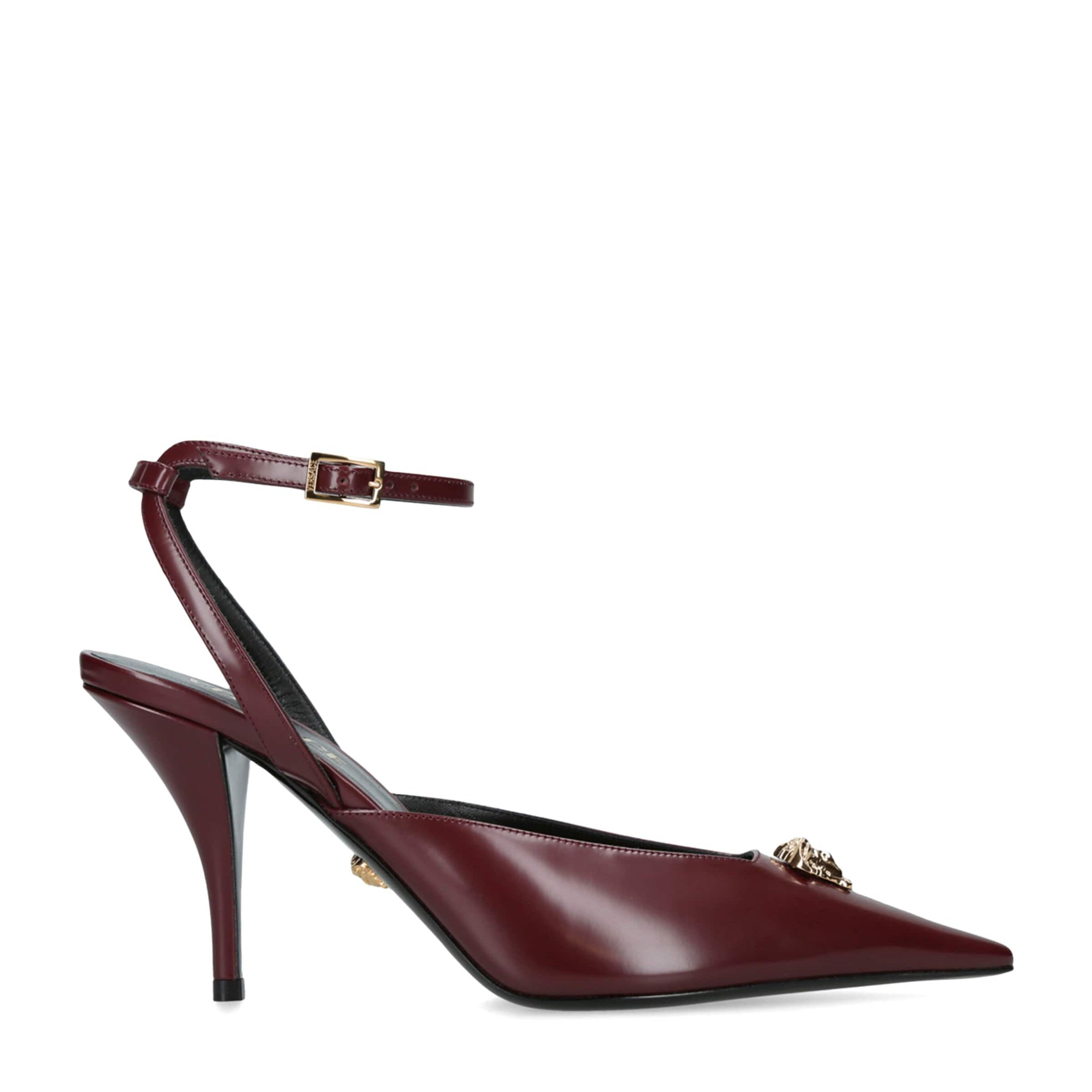 Versace Burgundy Leather La Medusa Slingback Heels 85