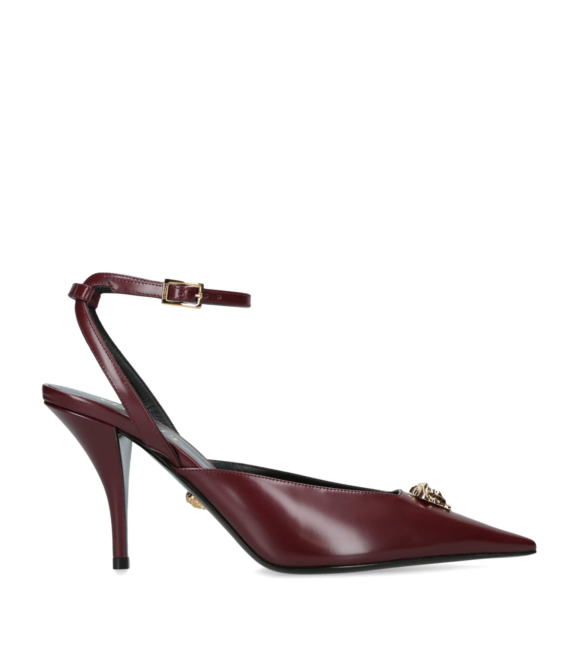 Versace Burgundy Leather La Medusa Slingback Heels 85
