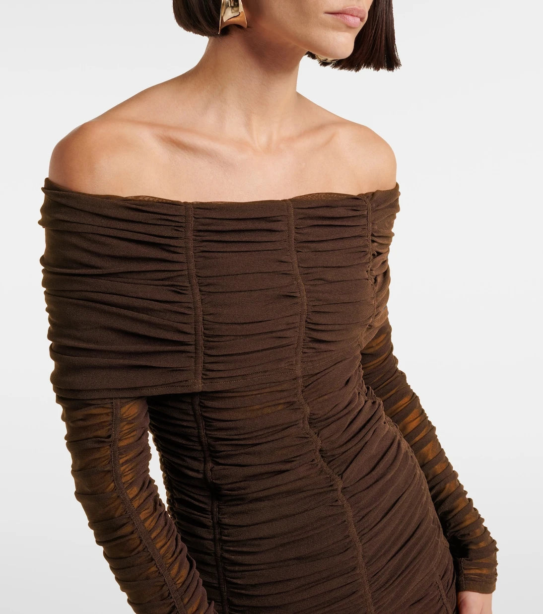The Attico - Ruched off-shoulder jersey top