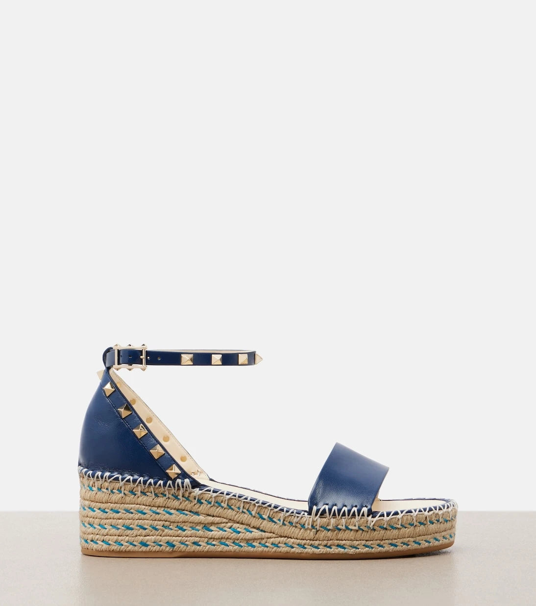 Valentino Garavani - Double Rockstud leather espadrille wedges