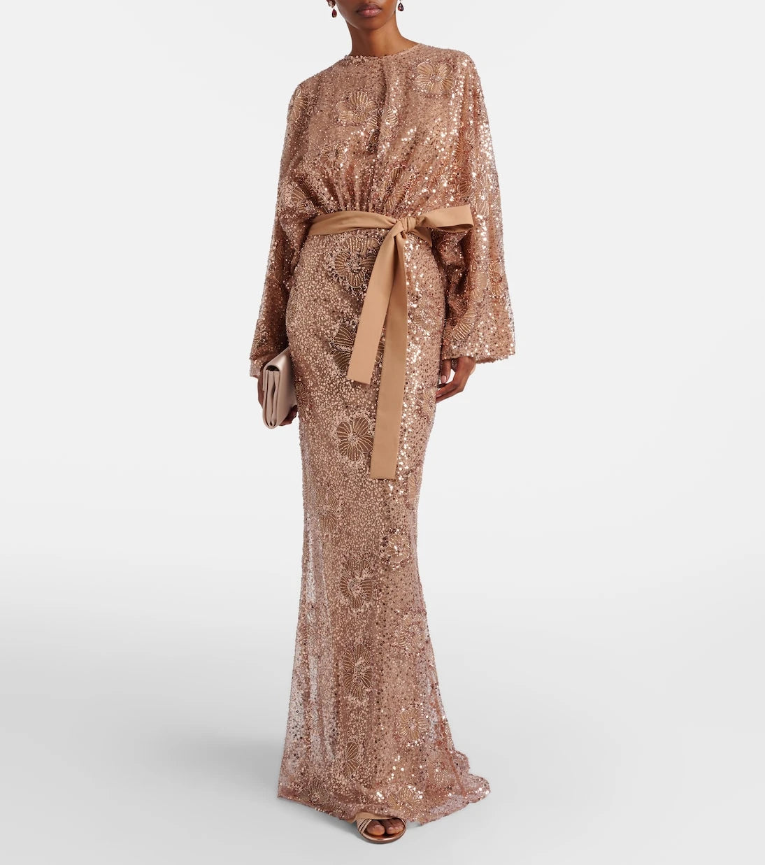 Elie Saab - Belted sequined silk-blend gown