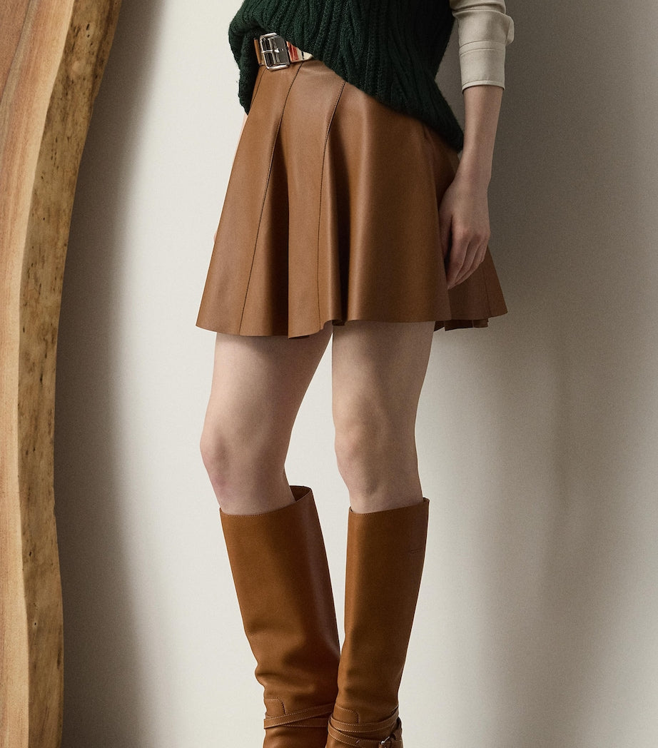 Ralph Lauren Collection Beige Leather Flared Skirt