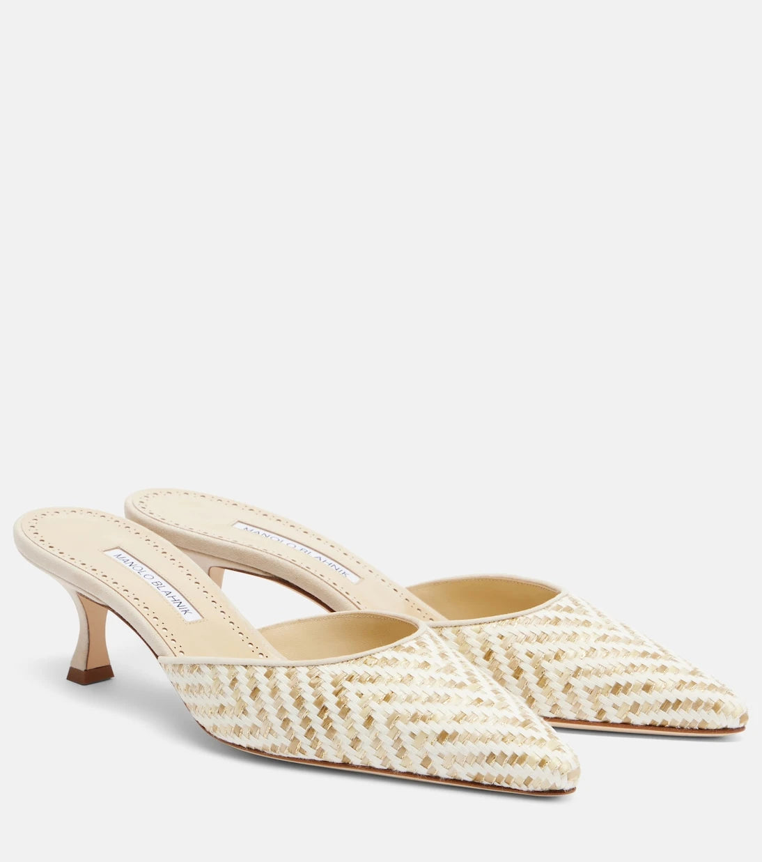 Manolo Blahnik - Carolyne leather-trimmed woven mules