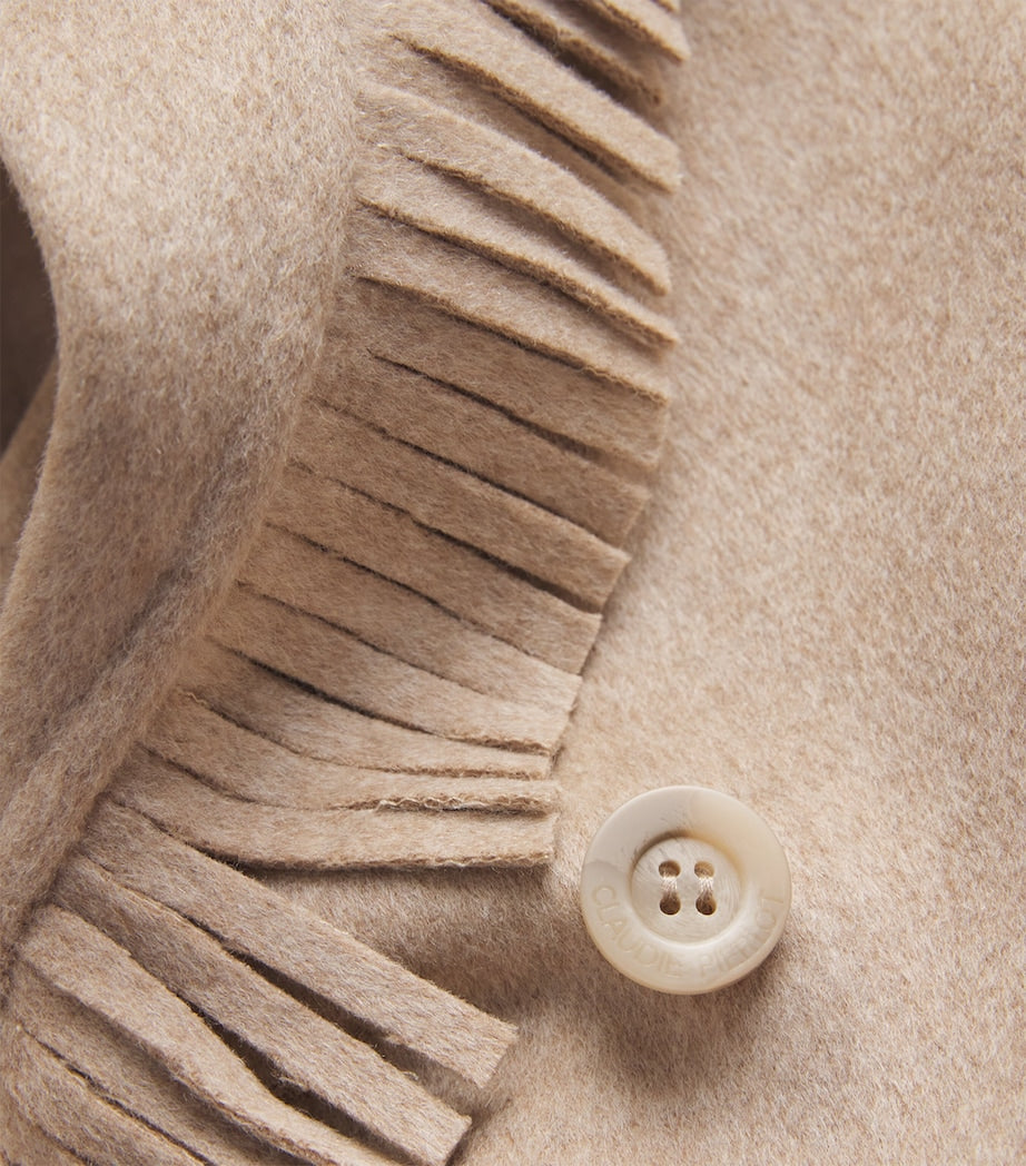 Claudie Pierlot White Wool-Blend Fringe Jacket