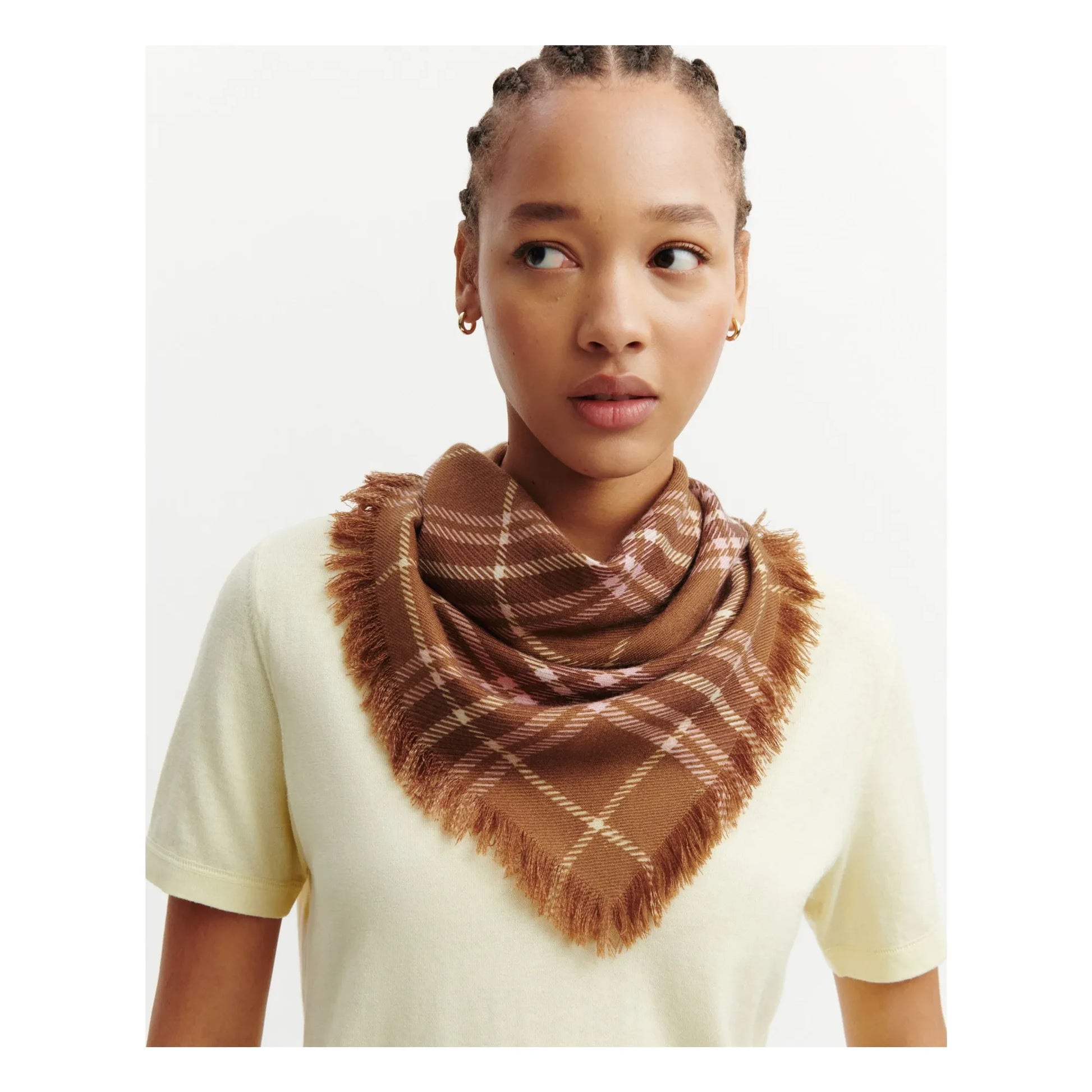 Bompard - Mini Carré Tartan Cashmere Scarf | Coffee