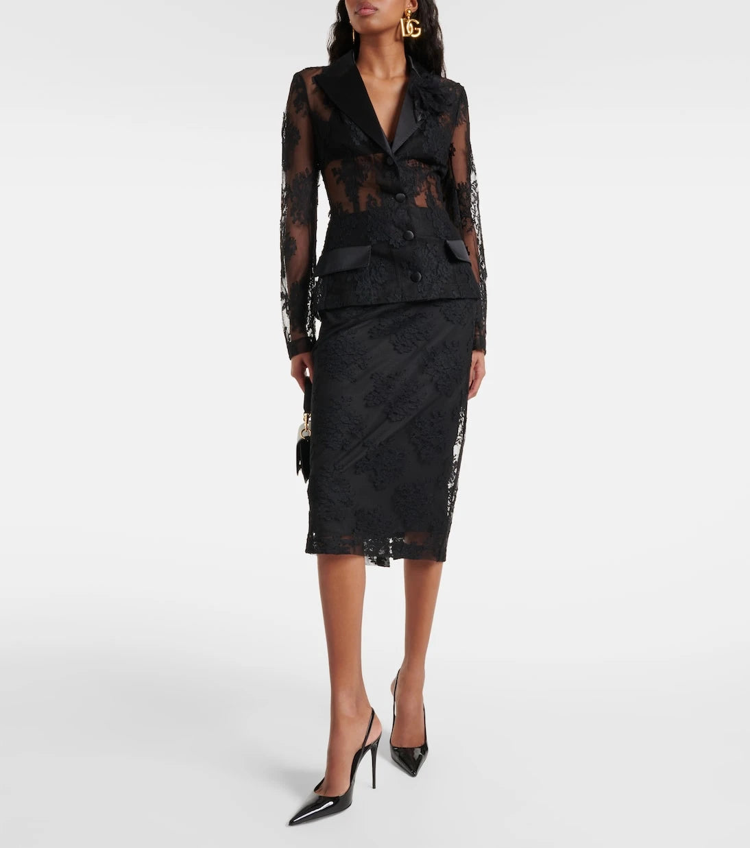 Dolce&Gabbana - Cotton and lace midi skirt