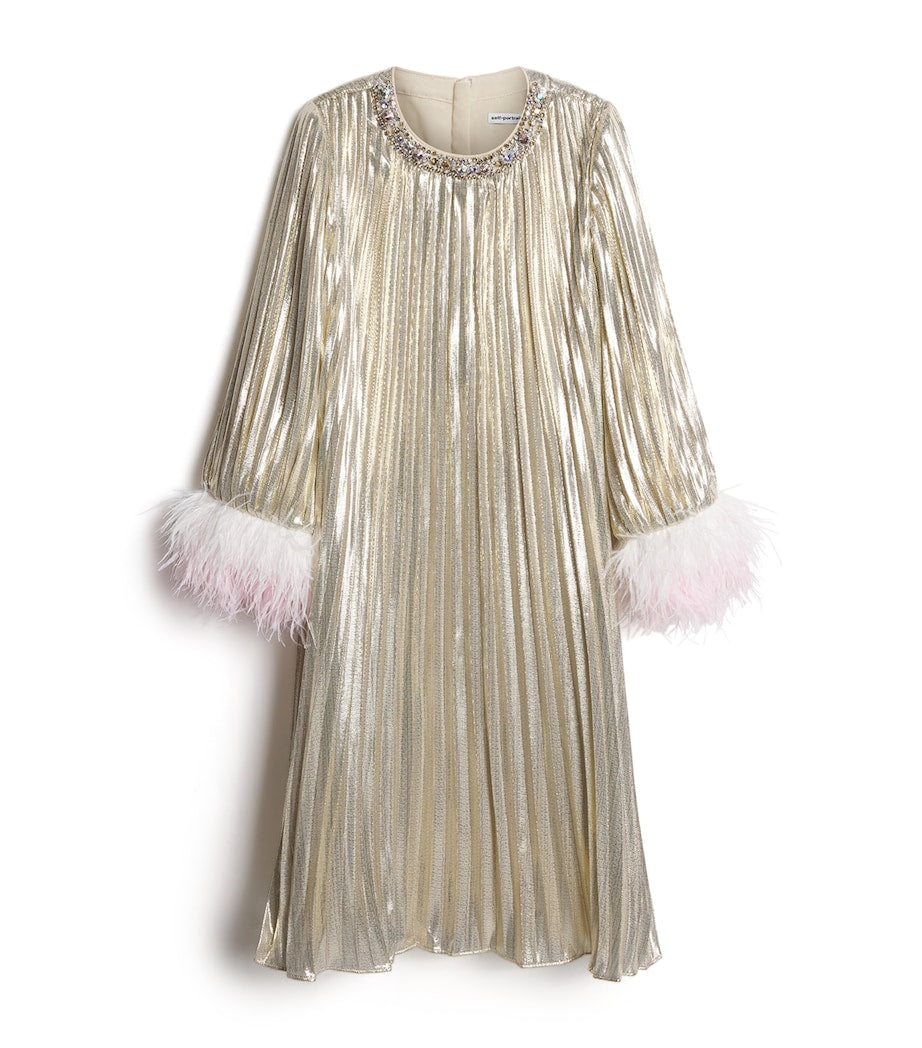 Metallic Feather-Trimmed Chiffon Dress (5-12 Years)