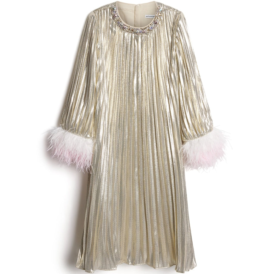 Metallic Feather-Trimmed Chiffon Dress (5-12 Years)