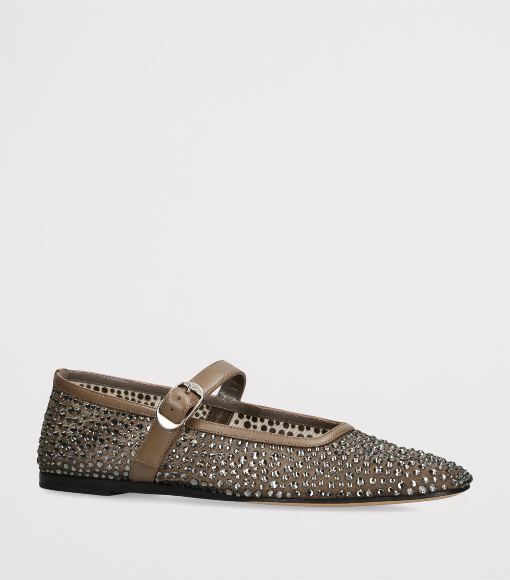 Le Monde Beryl Brown Crystal-Embellished Mary Jane Flats