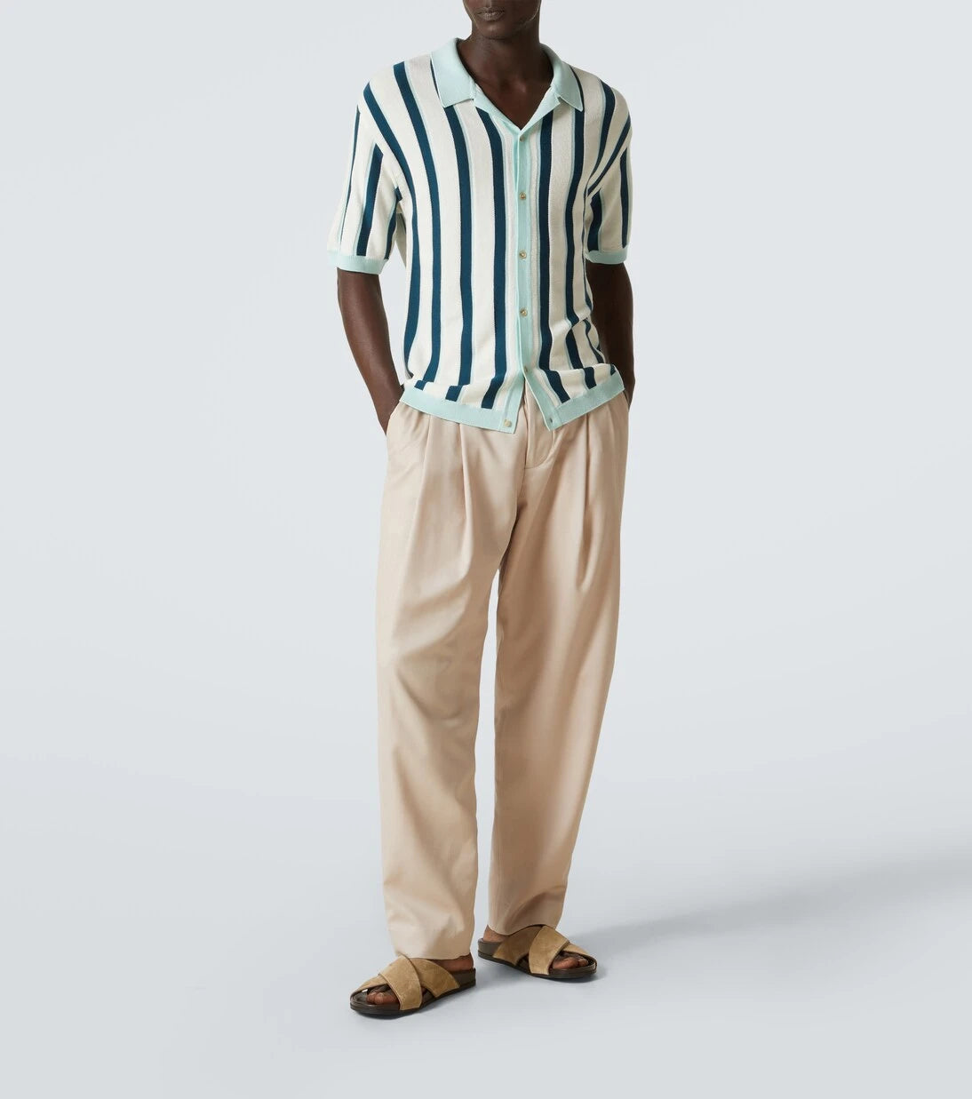 King & Tuckfield - Striped knitted wool bowling shirt