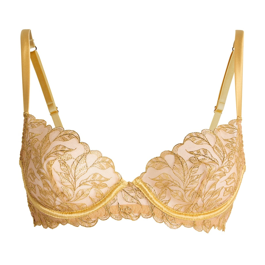 Embroidered Liora Plunge Bra Gold