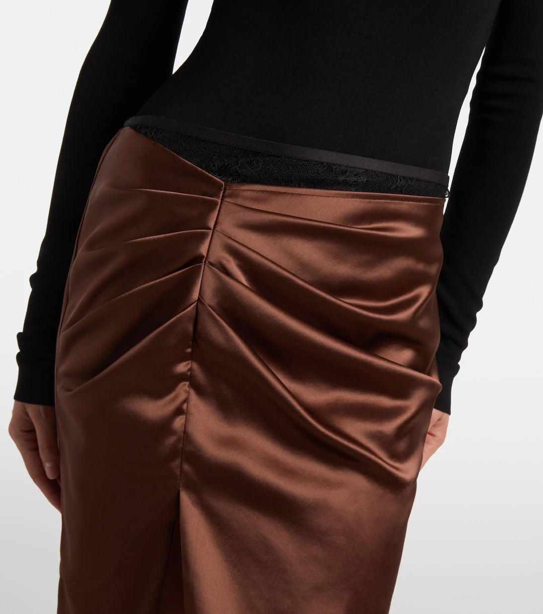 Jacques Wei - Lace-trimmed satin miniskirt