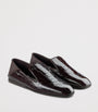 Jimmy Choo Brown Elliot Leather Croc-Embossed Slippers