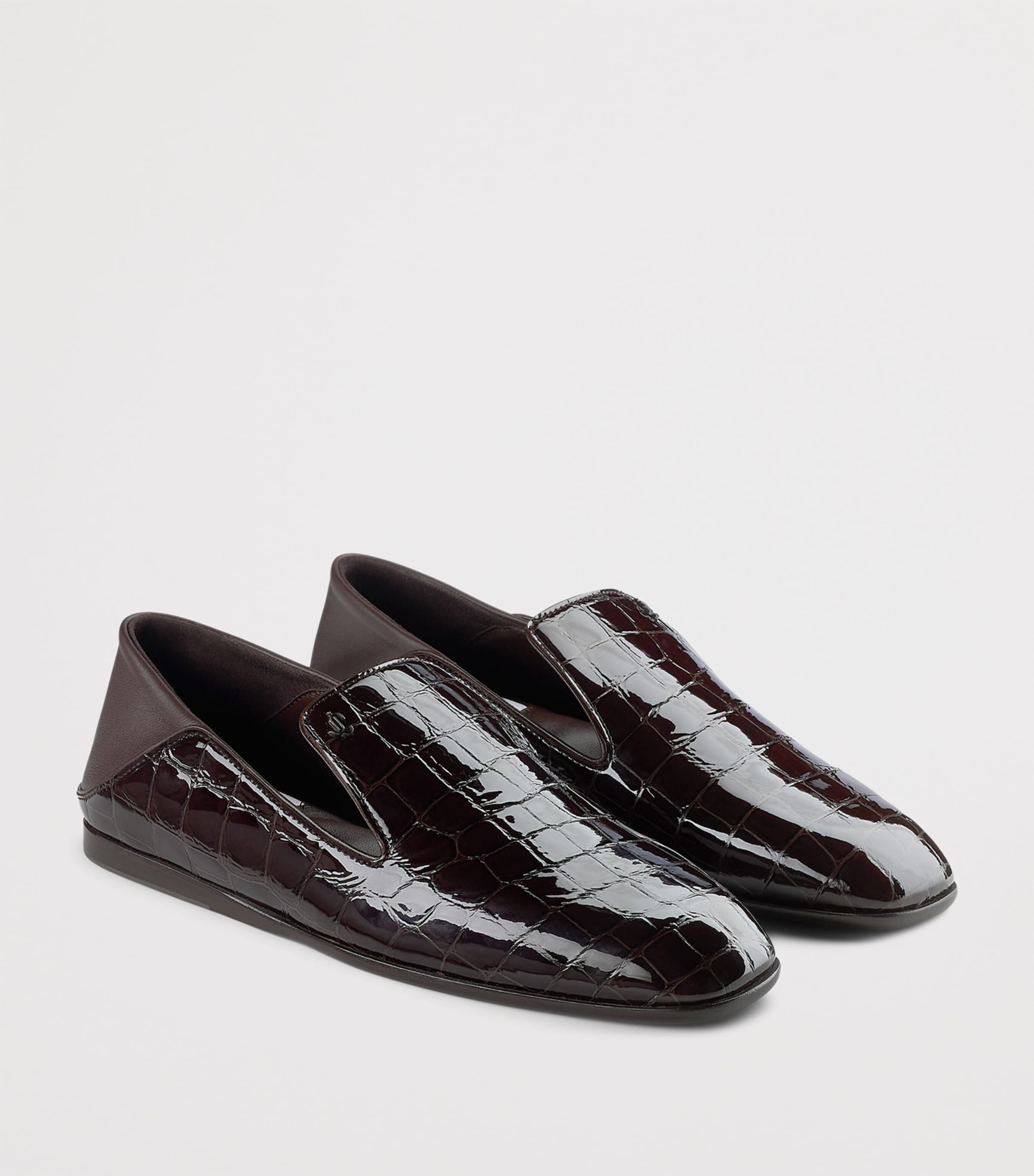Jimmy Choo Brown Elliot Leather Croc-Embossed Slippers