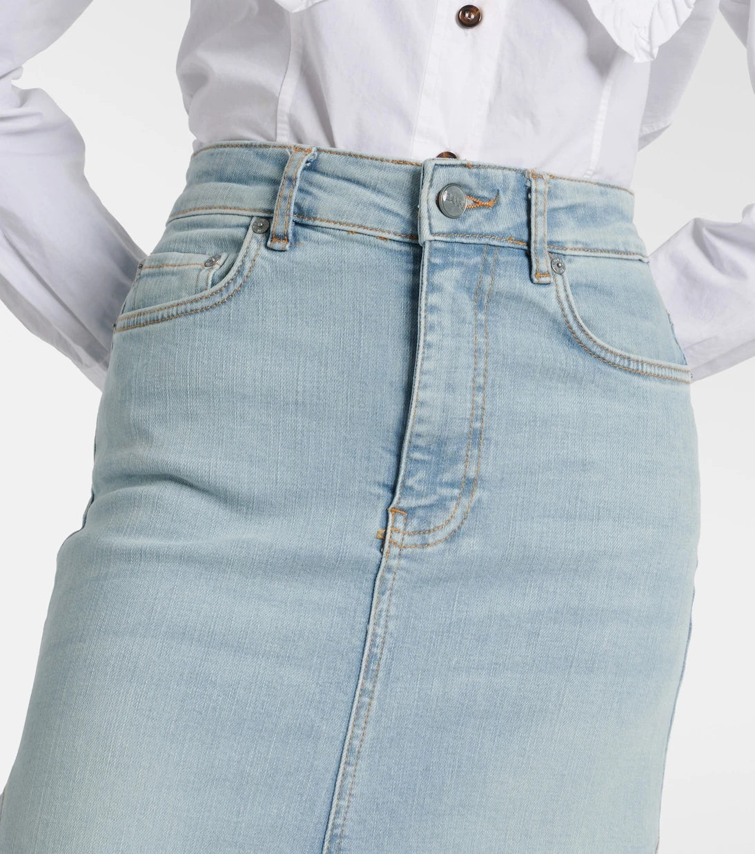 Ganni - High-rise denim midi skirt