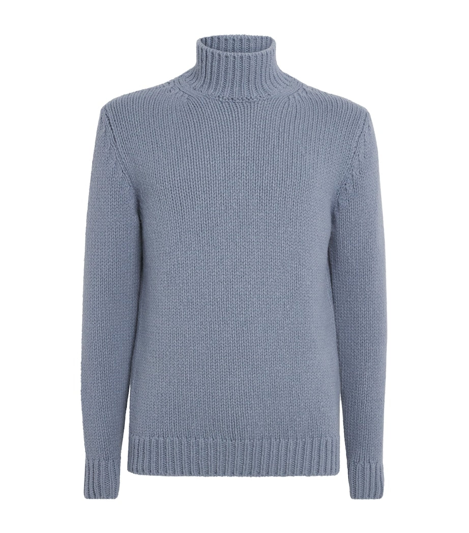 Eleventy Blue Wool High-Neck Sweater