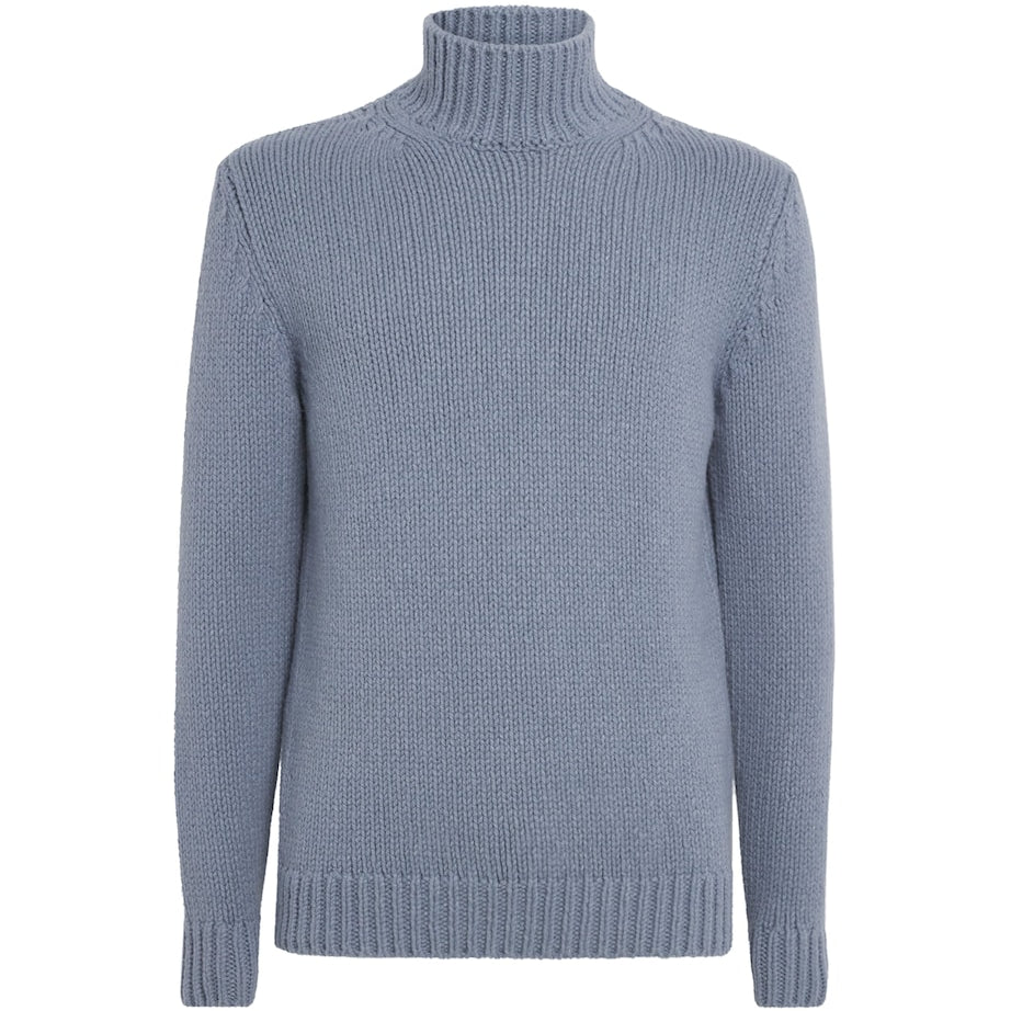 Eleventy Blue Wool High-Neck Sweater