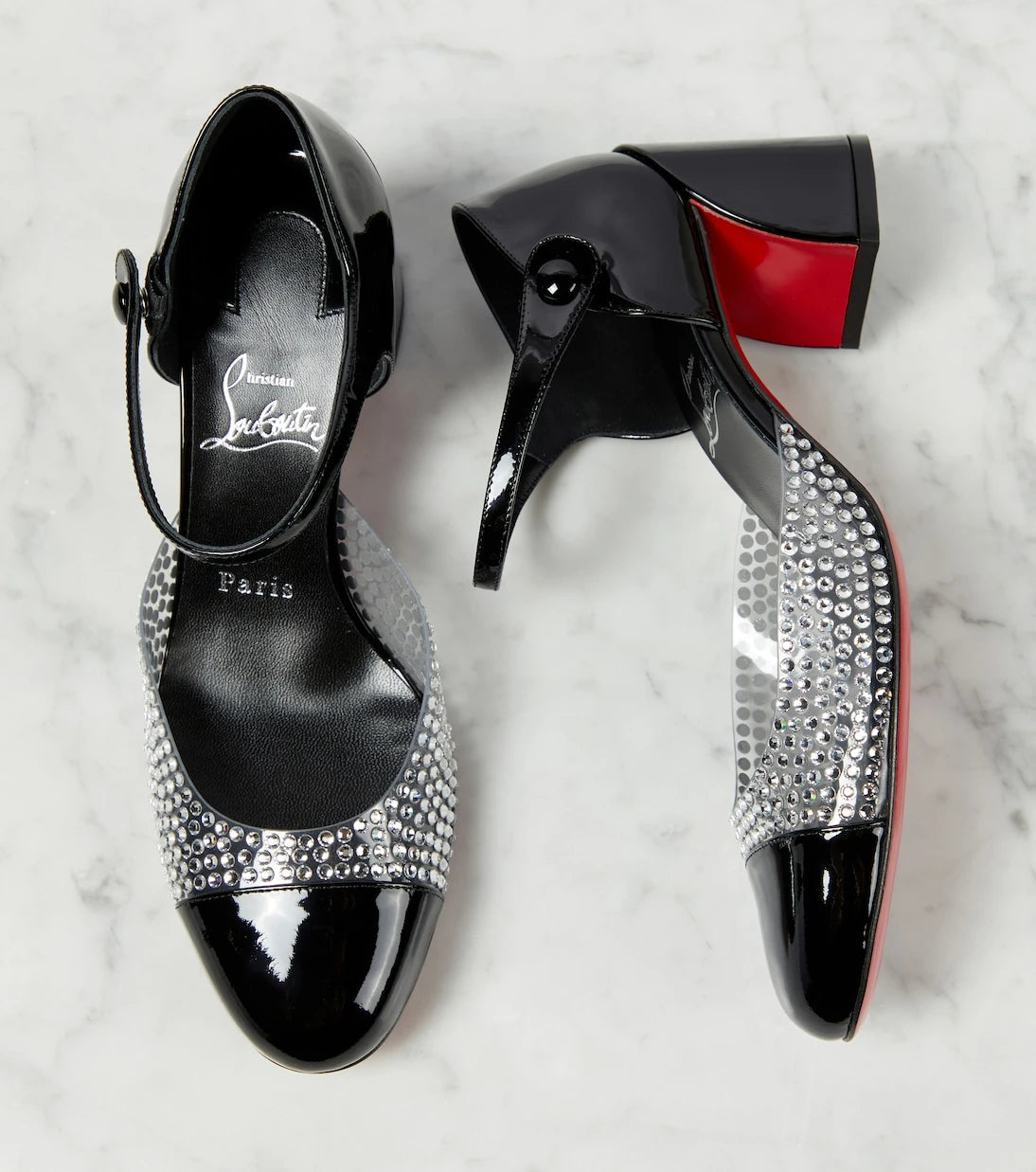 Christian Louboutin - Crystal-embellished patent leather pumps
